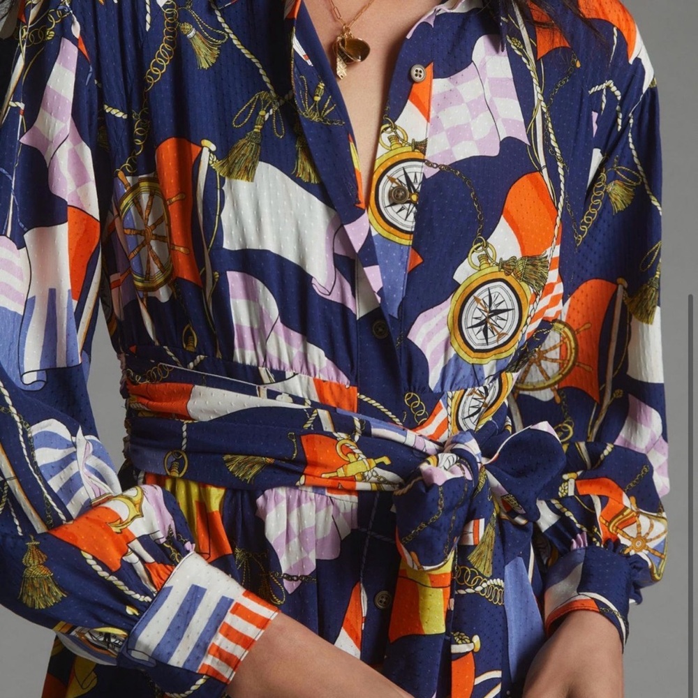 Anthropologie Maeve Nautical Flag Mini Shirtdress Size L - Picture 3 of 10
